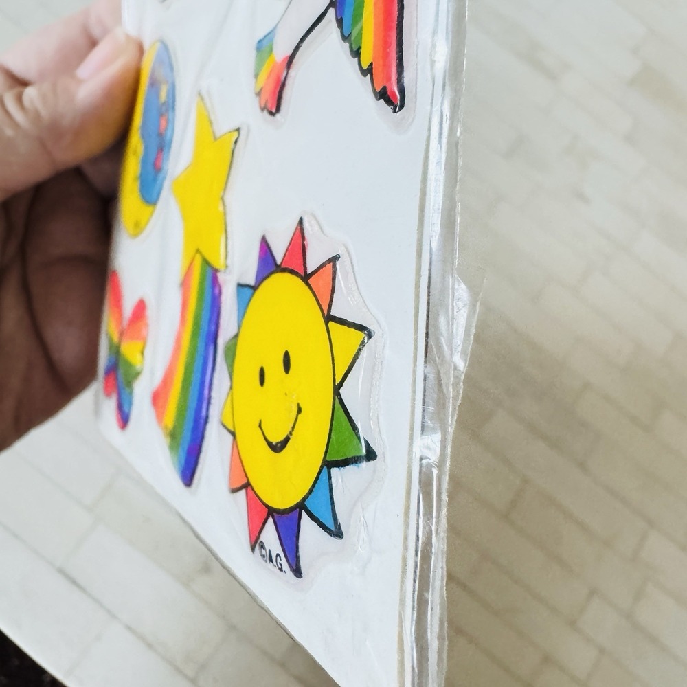New Vintage 80s American Greetings Puffy Rainbow Colorful Sticker Sheet Rare - Picture 7 of 7